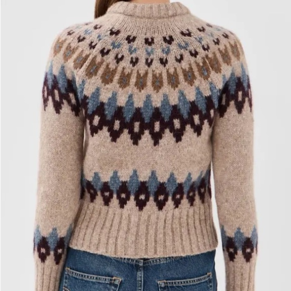 Beige Fair Isle Button-Front Knit Cardigan Sweater - Picture 3 of 7